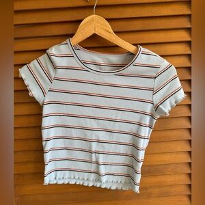 American Eagle Striped Cropped Short Sleeve Top